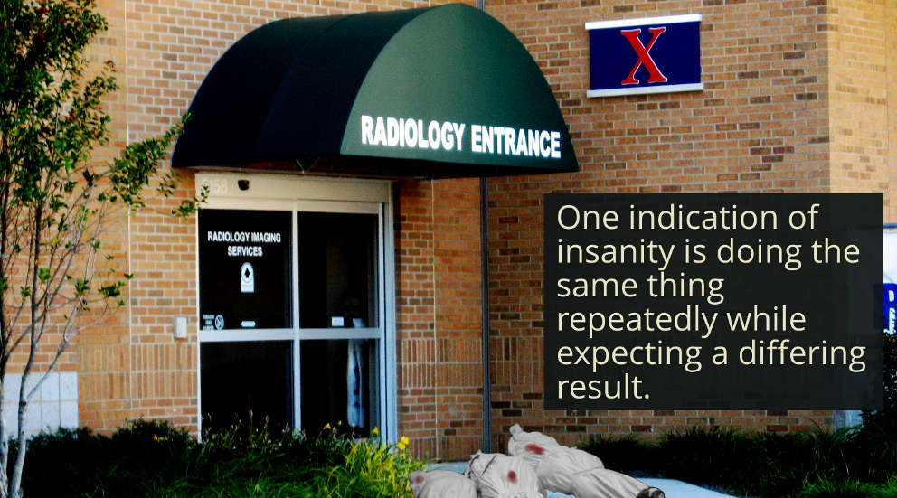 Bodies outside radiology building