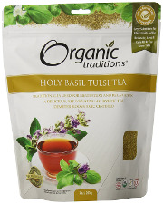 A bag of commercially-available holy basil by Organic Traditions